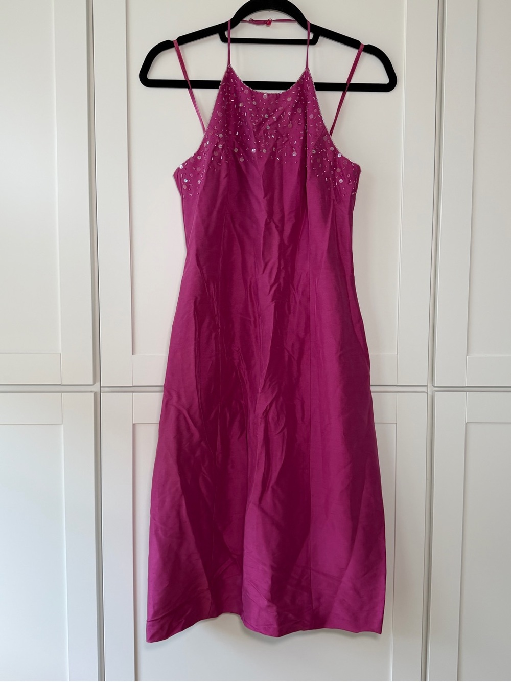 Vintage Y2K Silk Beaded Ann Taylor Halter Mini Dress Party Fairy Whimsical